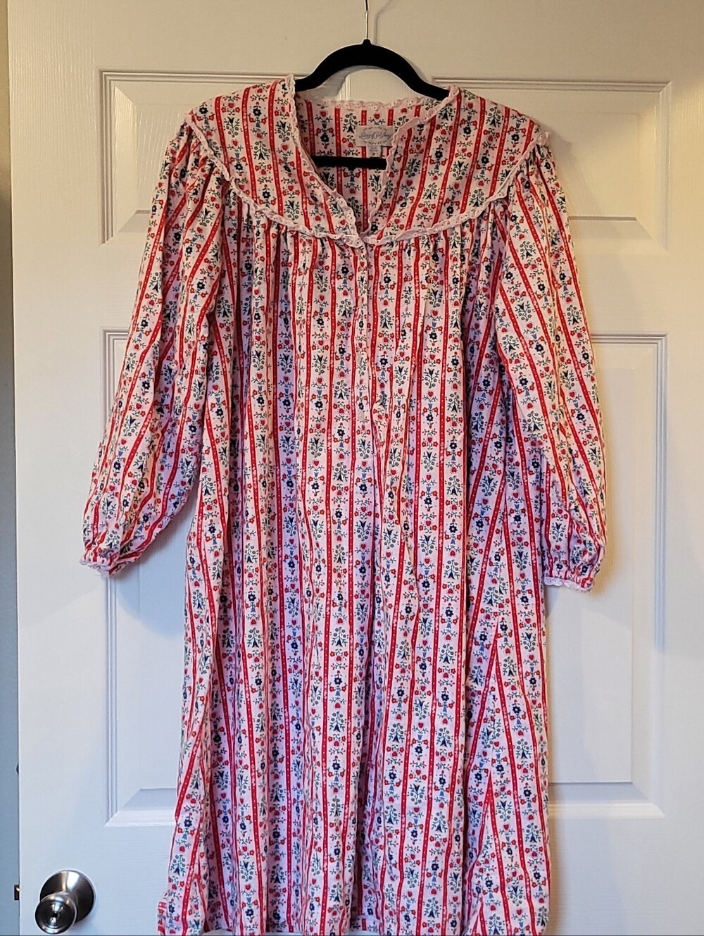 Vintage Lanz of Salzburg Tyrolean Stripe Flannel Nightgown - Size M